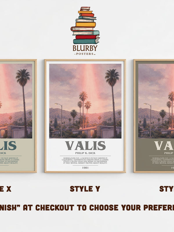 VALIS bookish print in frame leaning in hallway – sci fi wall art
