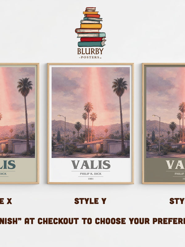 VALIS book cover print in frame leaning in hallway – sci fi wall art