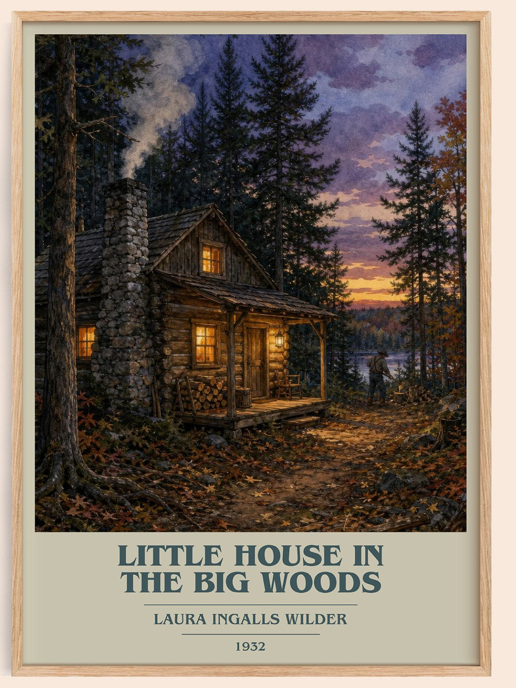 Little House in the Big Woods book cover book poster by Laura Ingalls Wilder – framed literary art print