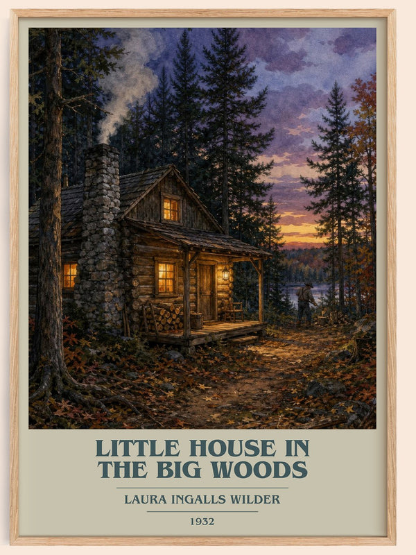 Little House in the Big Woods book cover book poster by Laura Ingalls Wilder – framed literary art print