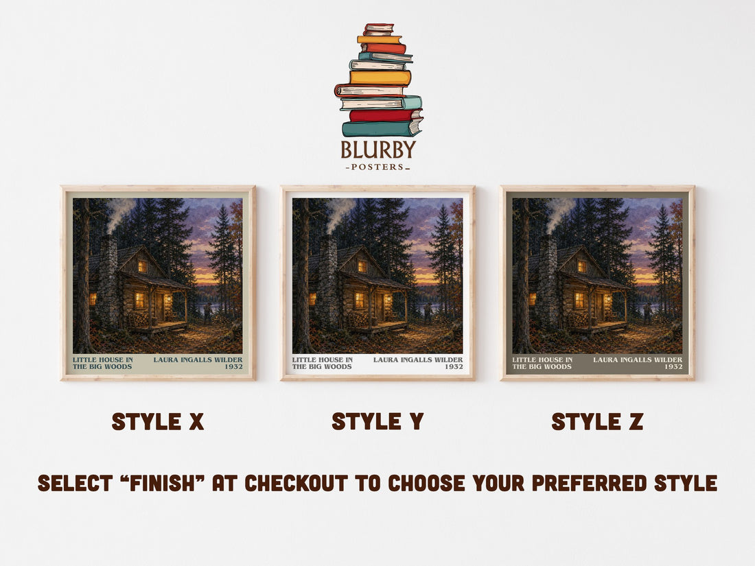 Little House in the Big Woods literary print in frame leaning in hallway – childrens wall art (mockup)