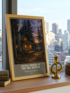 Little House in the Big Woods book cover print framed by window – literary home decor