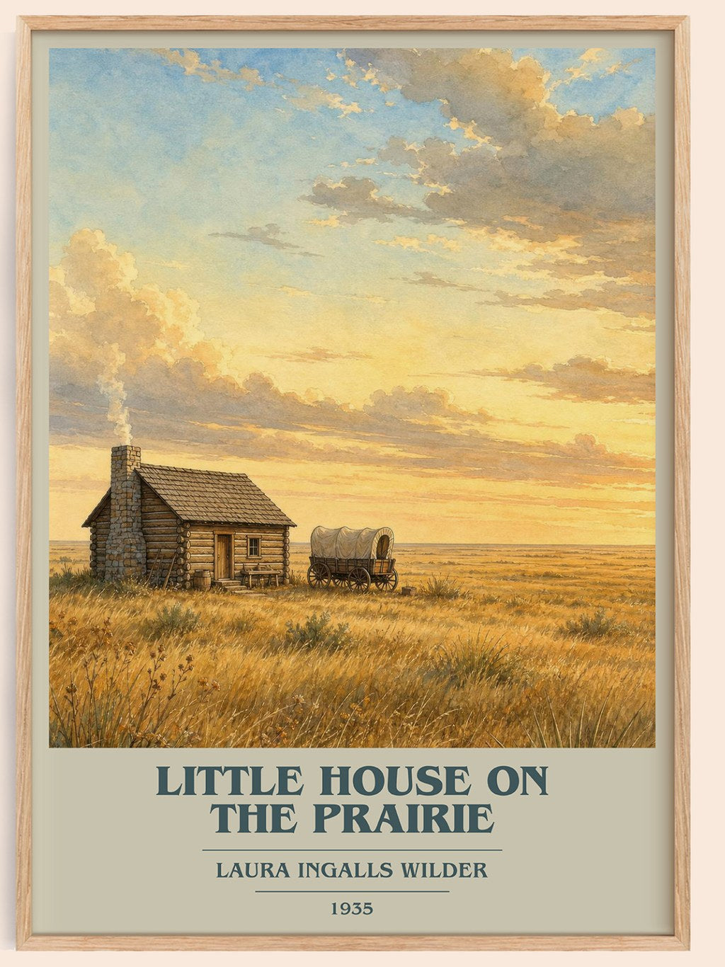 Little House on the Prairie book cover book poster by Laura Ingalls Wilder – framed literary art print