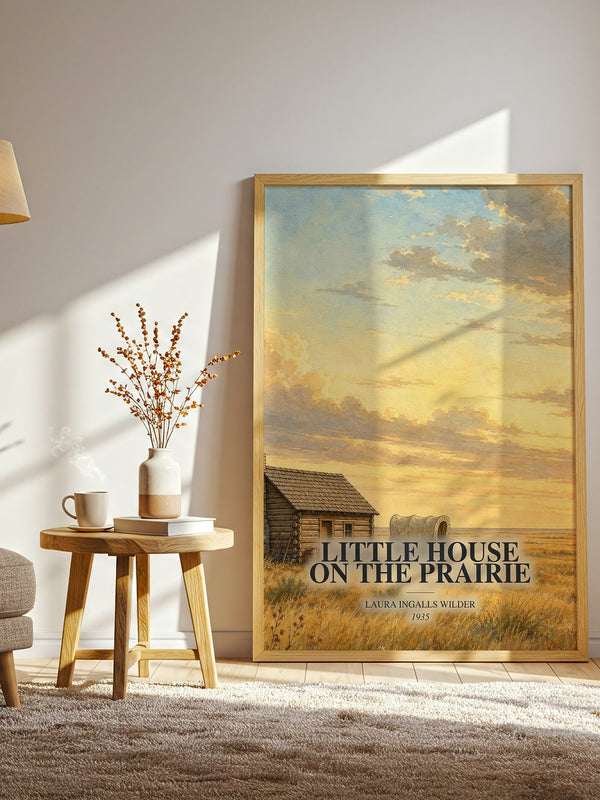 Little House on the Prairie watercolour print in frame leaning in hallway – childrens wall art