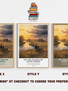 On the Banks of Plum Creek book cover print in frame leaning in hallway – childrens wall art