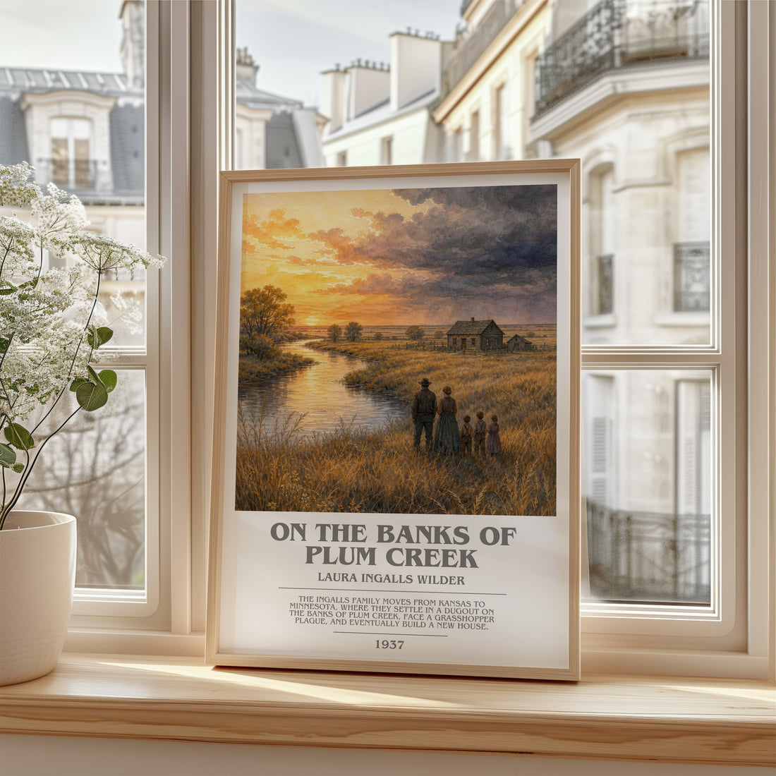 On the Banks of Plum Creek bookish poster colour and style options – Laura Ingalls Wilder book art