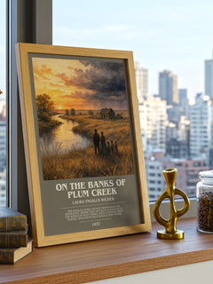 On the Banks of Plum Creek bookish print framed by window – literary home decor