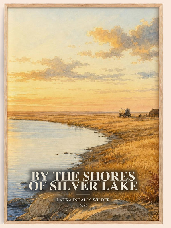 By the Shores of Silver Lake watercolour book poster by Laura Ingalls Wilder – framed literary art print