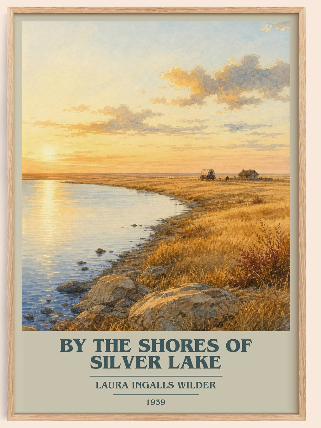 By the Shores of Silver Lake book cover book poster by Laura Ingalls Wilder – framed literary art print