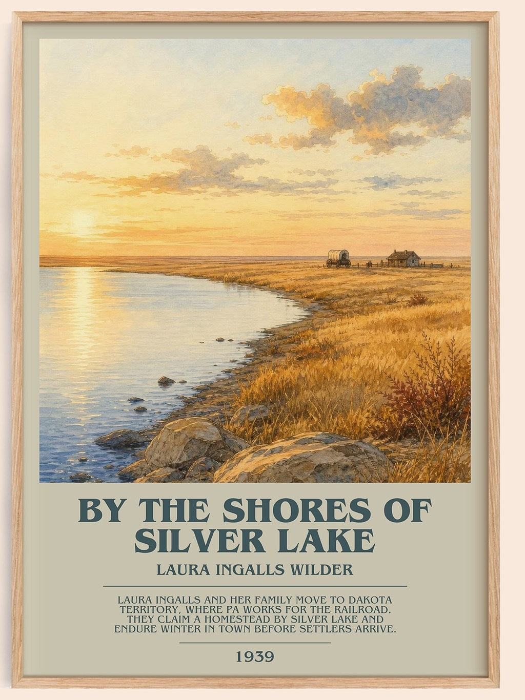 By the Shores of Silver Lake bookish book poster by Laura Ingalls Wilder – framed literary art print