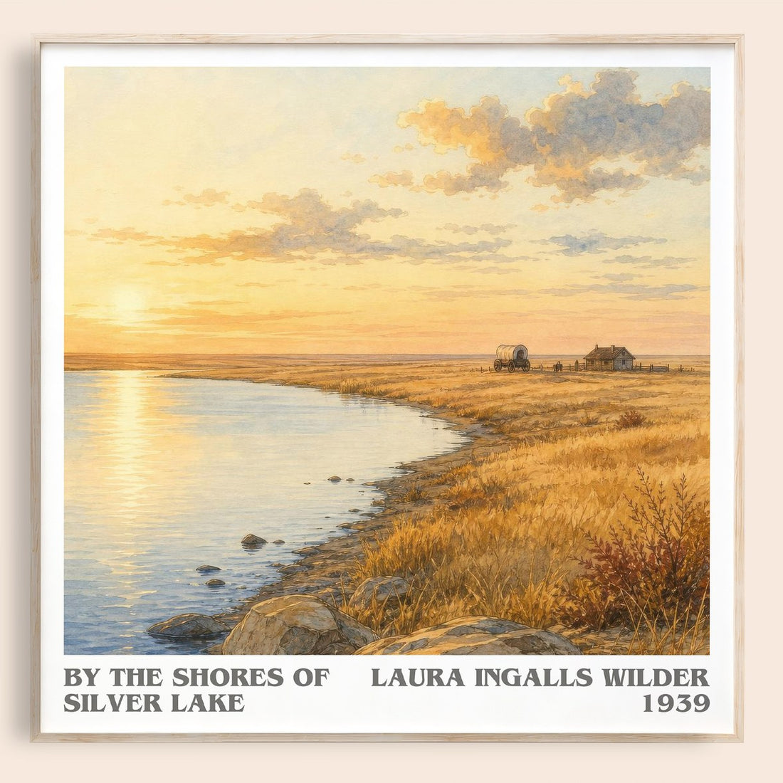 By the Shores of Silver Lake literary book poster by Laura Ingalls Wilder – framed literary art print
