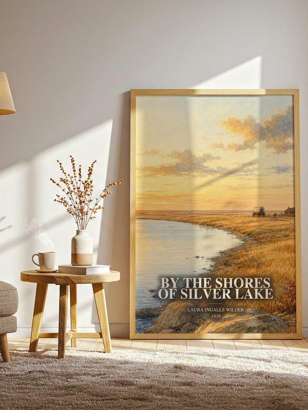 By the Shores of Silver Lake watercolour print in frame leaning in hallway – childrens wall art