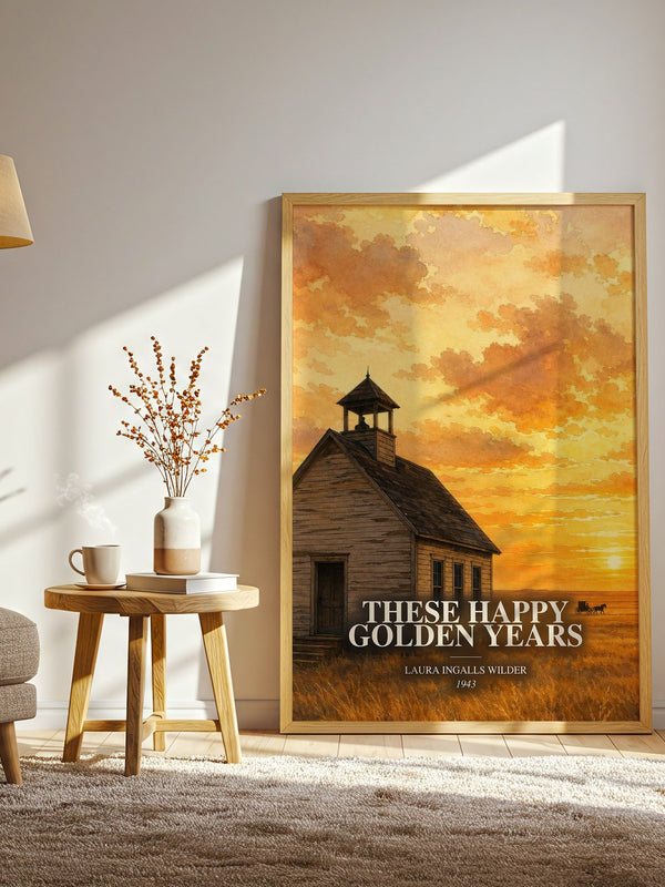 These Happy Golden Years watercolour print in frame leaning in hallway – childrens wall art