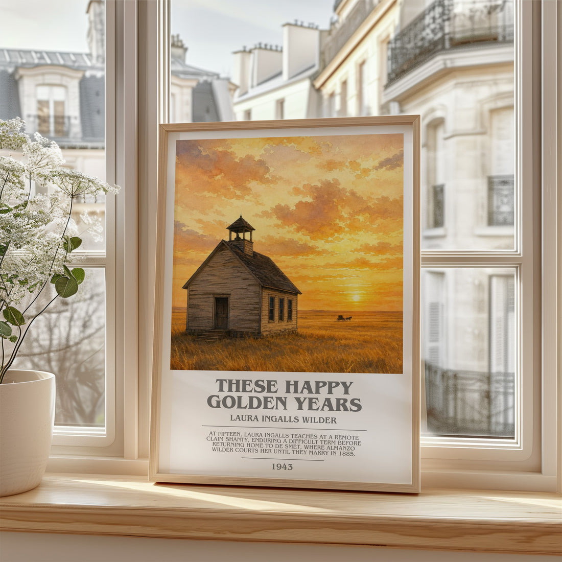 These Happy Golden Years bookish poster colour and style options – Laura Ingalls Wilder book art