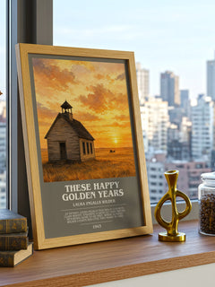 These Happy Golden Years bookish print framed by window – literary home decor