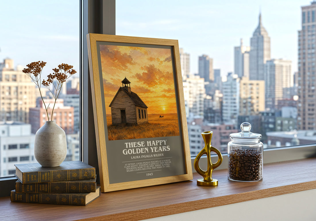 These Happy Golden Years bookish print framed by window – literary home decor