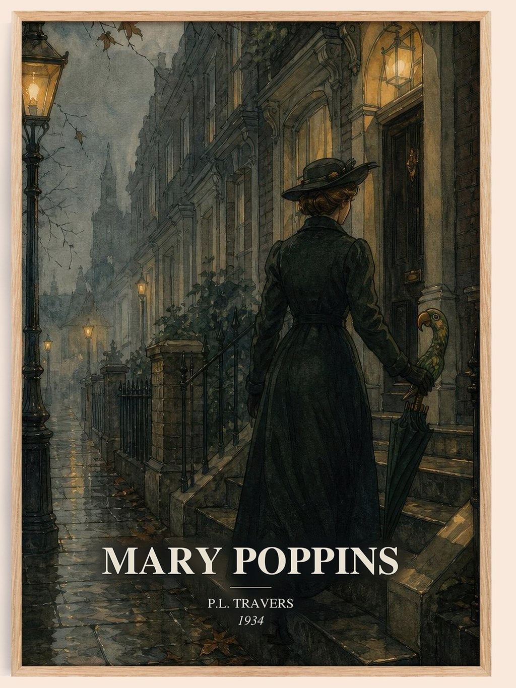 Mary Poppins watercolour book poster by P.L. Travers – framed literary art print