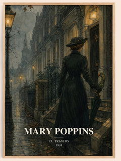 Mary Poppins watercolour book poster by P.L. Travers – framed literary art print