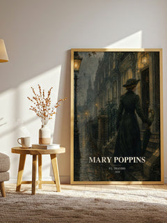 Mary Poppins watercolour print in frame leaning in hallway – childrens wall art