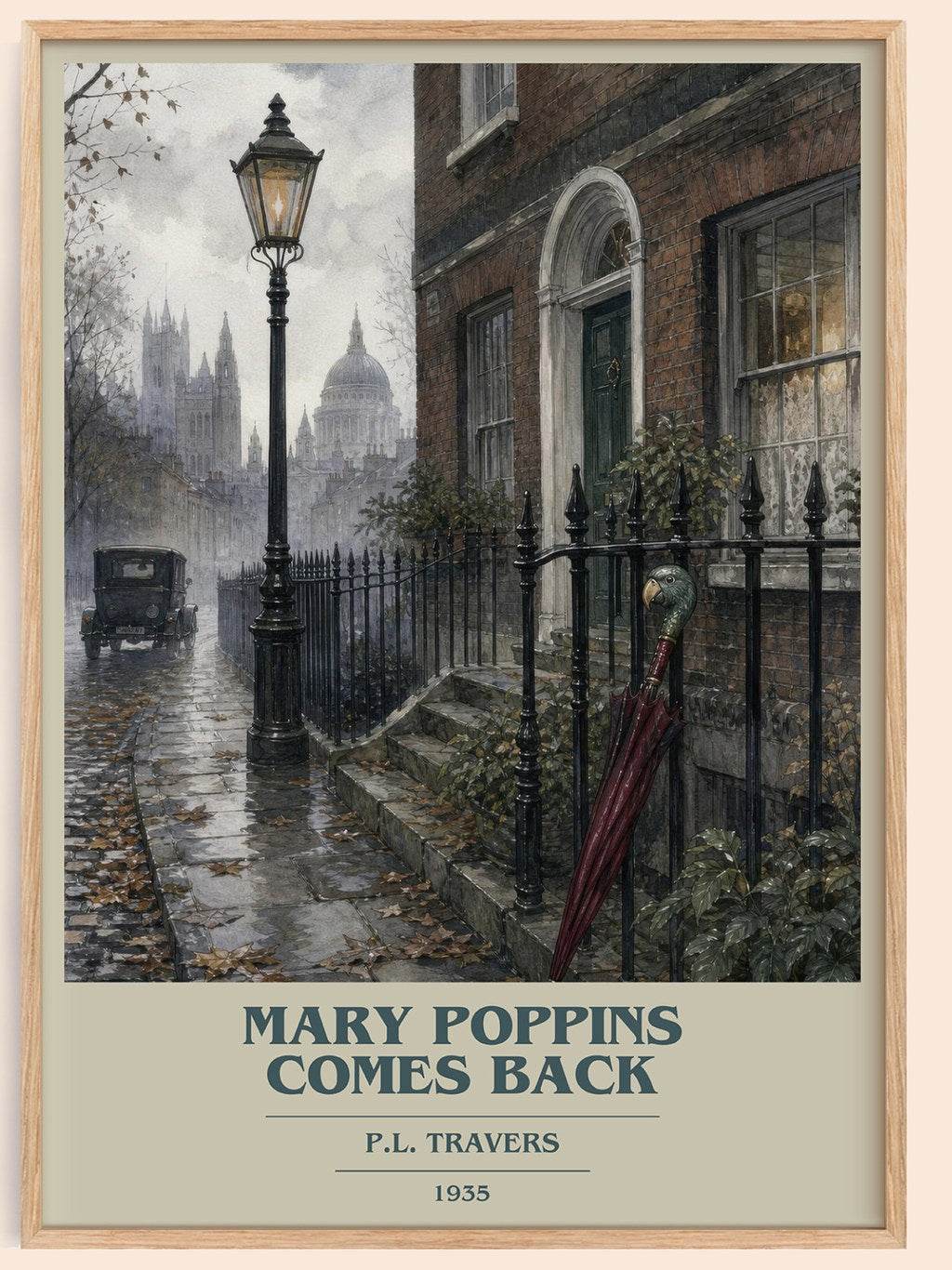 Mary Poppins Comes Back book cover book poster by P.L. Travers – framed literary art print