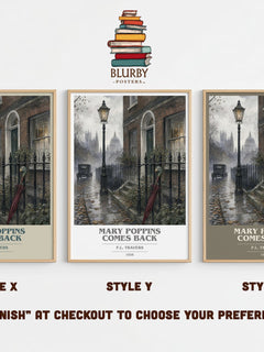 Mary Poppins Comes Back book cover print in frame leaning in hallway – childrens wall art