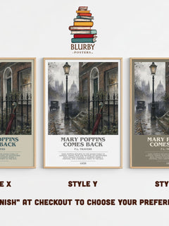 Mary Poppins Comes Back bookish print in frame leaning in hallway – childrens wall art