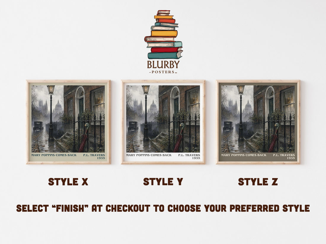Mary Poppins Comes Back literary print in frame leaning in hallway – childrens wall art (mockup)