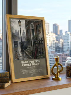 Mary Poppins Comes Back bookish print framed by window – literary home decor