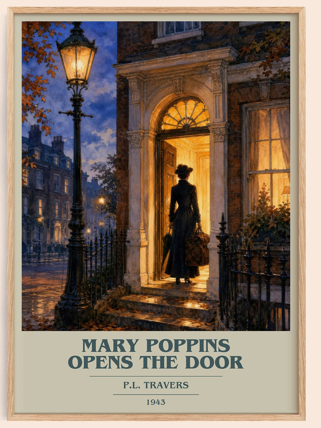 Mary Poppins Opens the Door book cover book poster by P.L. Travers – framed literary art print
