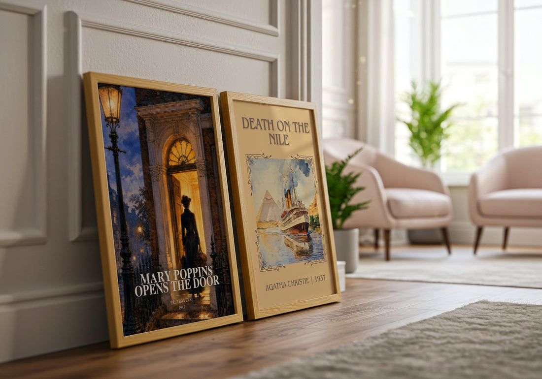 Mary Poppins Opens the Door watercolour print framed by window – literary home decor