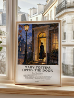 Mary Poppins Opens the Door Bookish Wall Art by P.L. Travers – framed print by a bright window