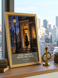 Mary Poppins Opens the Door book cover print framed by window – literary home decor