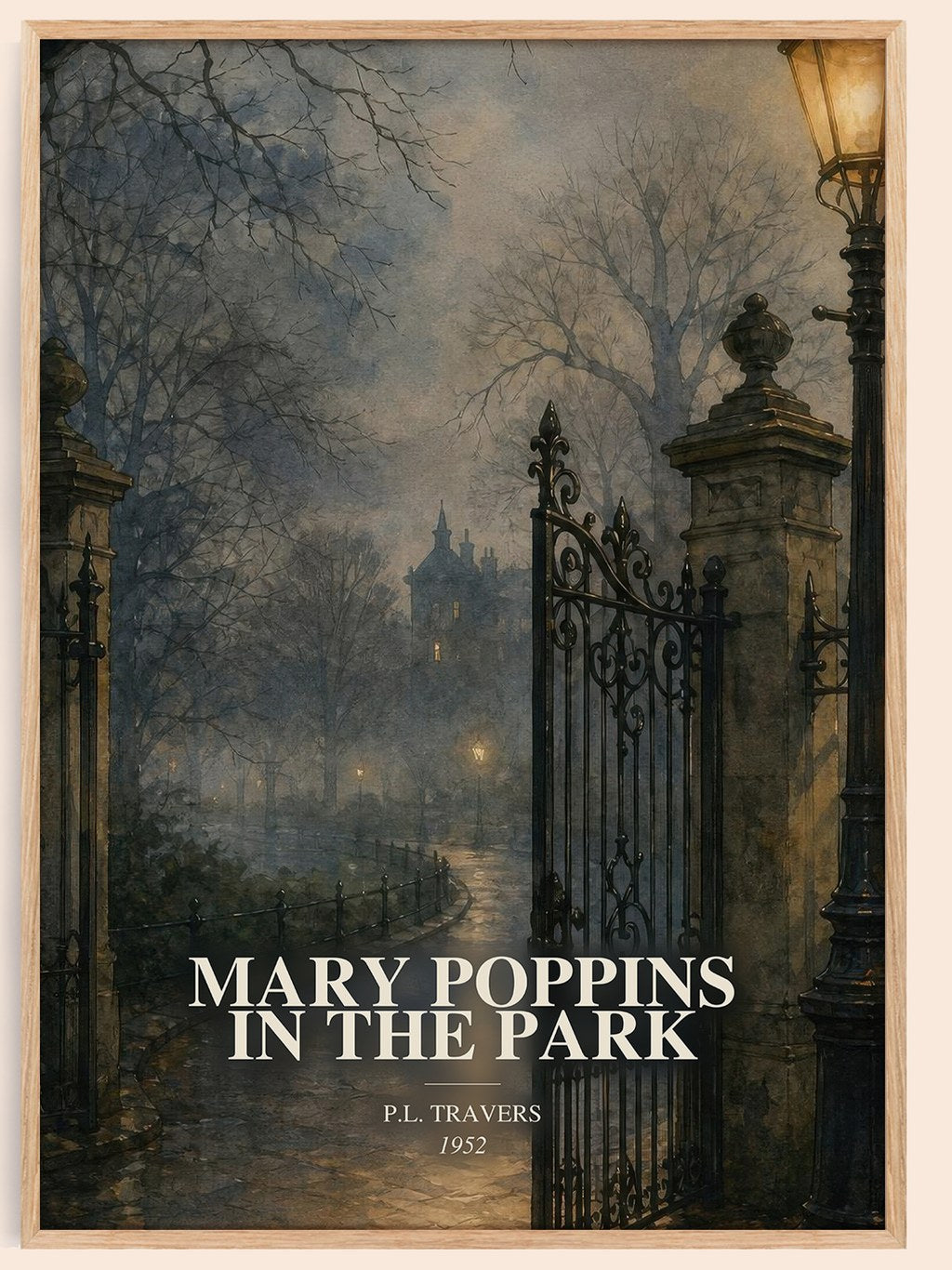 Mary Poppins in the Park watercolour book poster by P.L. Travers – framed literary art print