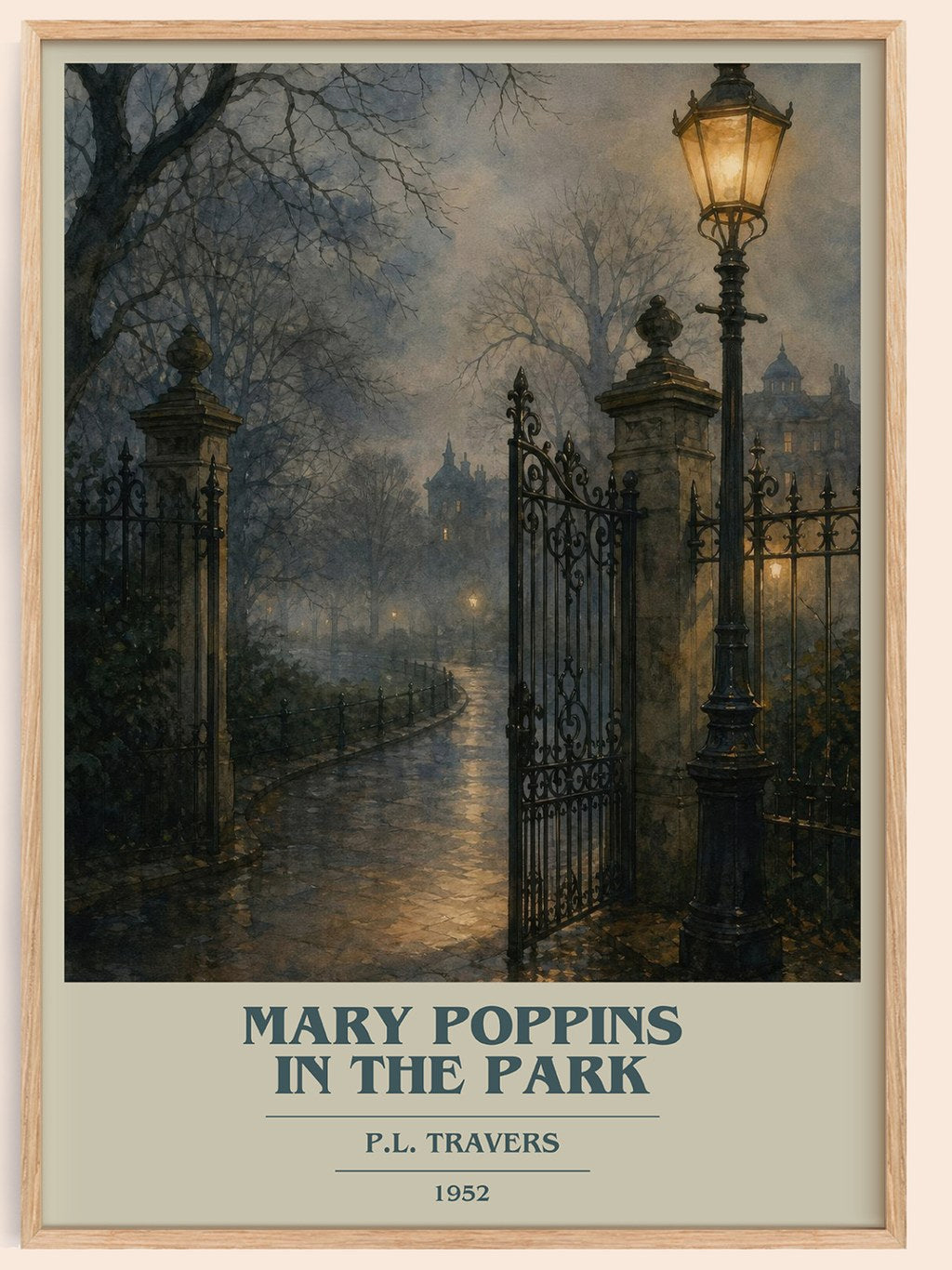 Mary Poppins in the Park book cover book poster by P.L. Travers – framed literary art print