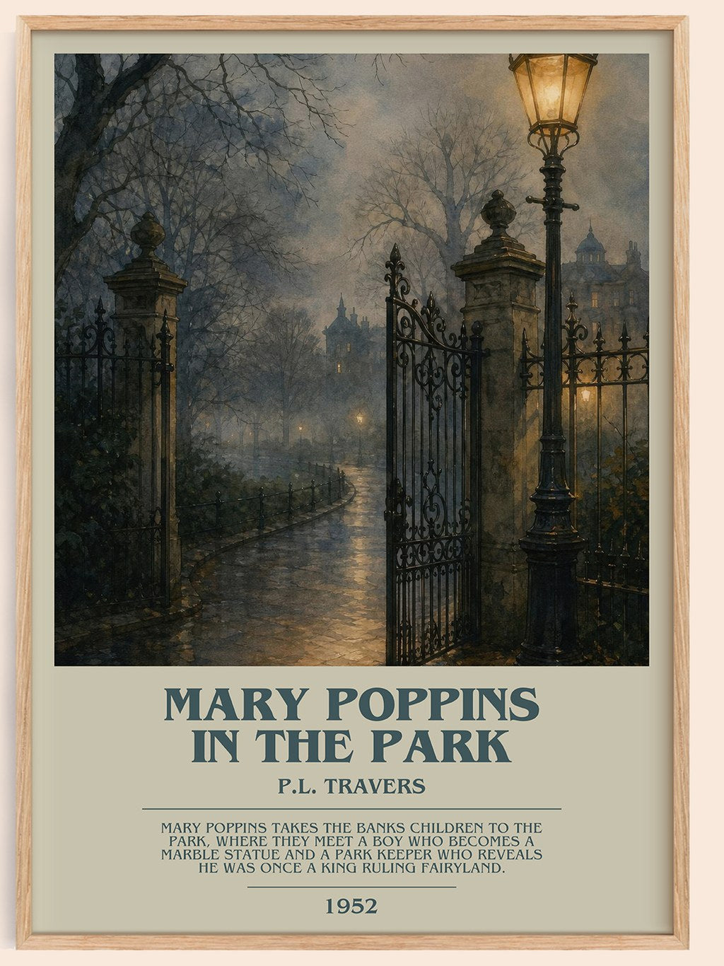 Mary Poppins in the Park bookish book poster by P.L. Travers – framed literary art print