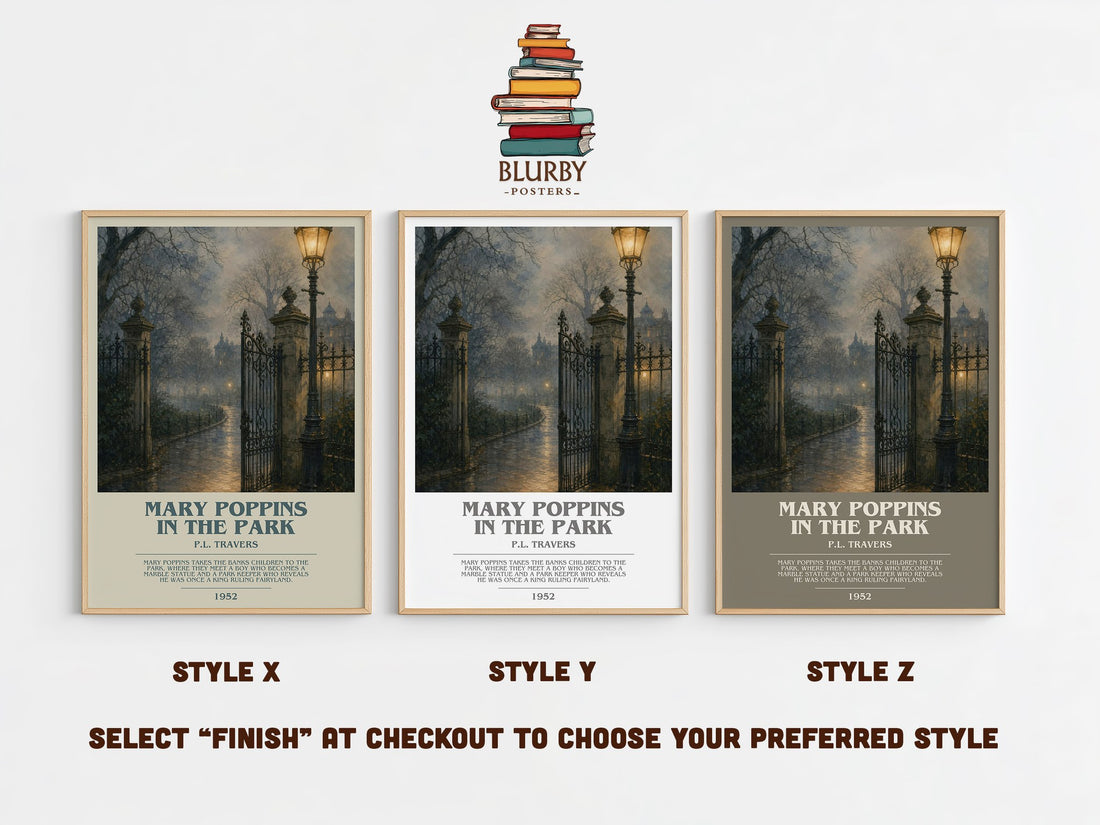 Mary Poppins in the Park bookish print in frame leaning in hallway – childrens wall art (mockup)