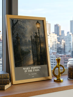 Mary Poppins in the Park book cover print framed by window – literary home decor
