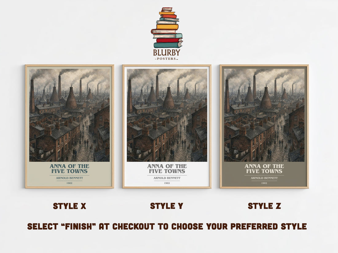 Anna of the Five Towns book cover print in frame leaning in hallway – literary fiction wall art (mockup)
