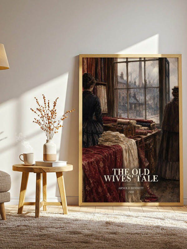 The Old Wives' Tale watercolour print in frame leaning in hallway – literary fiction wall art