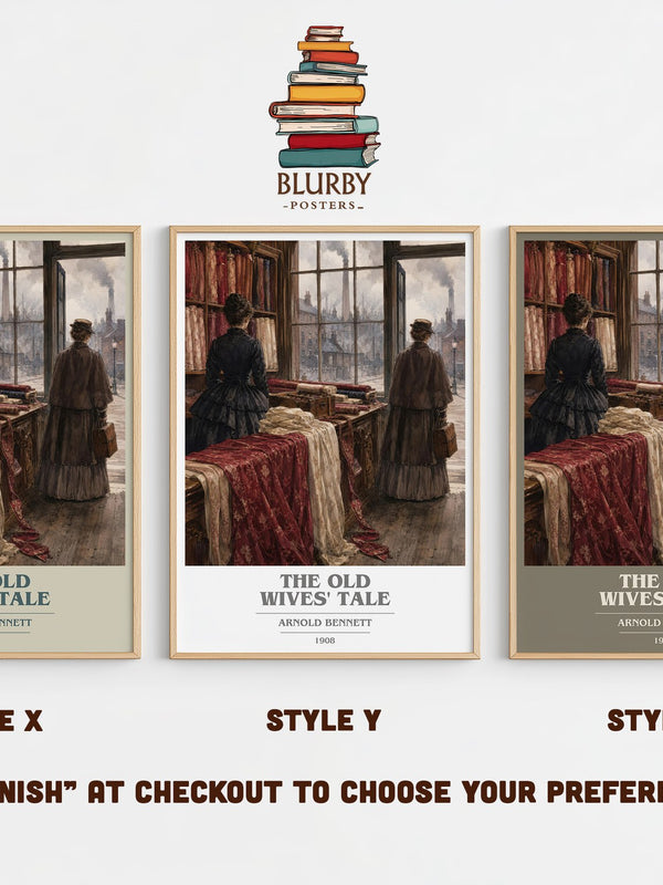 The Old Wives' Tale book cover print in frame leaning in hallway – literary fiction wall art