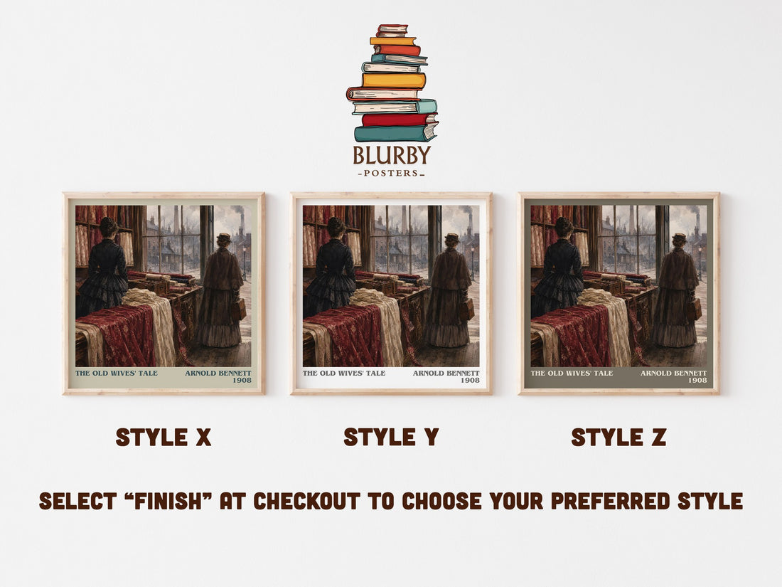 The Old Wives' Tale literary print in frame leaning in hallway – literary fiction wall art (mockup)