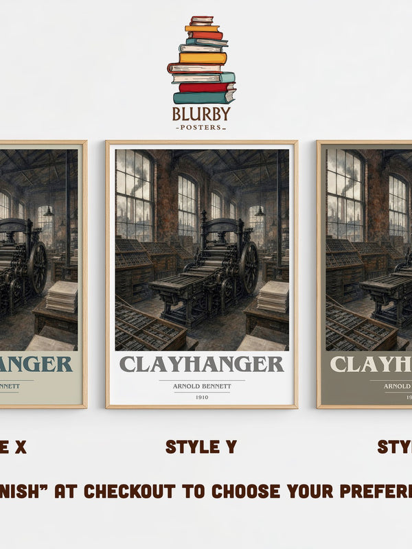 Clayhanger book cover print in frame leaning in hallway – literary fiction wall art