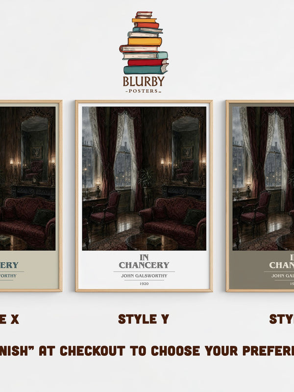 In Chancery book cover print in frame leaning in hallway – literary fiction wall art