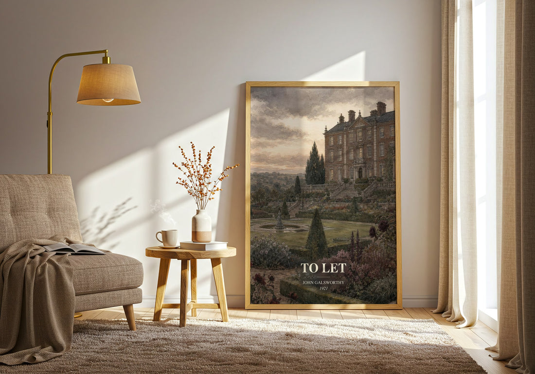 To Let watercolour print in frame leaning in hallway – classic literature wall art (mockup)