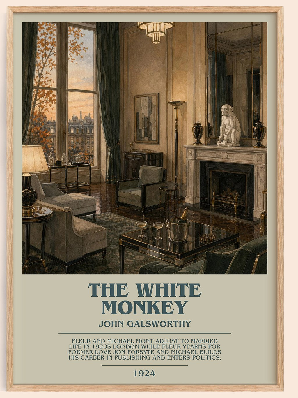 The White Monkey bookish book poster by John Galsworthy – framed literary art print