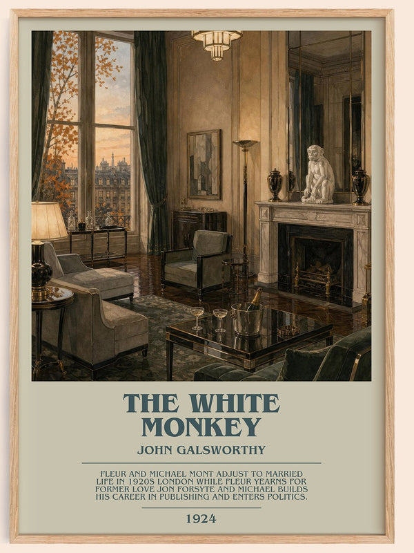 The White Monkey bookish book poster by John Galsworthy – framed literary art print