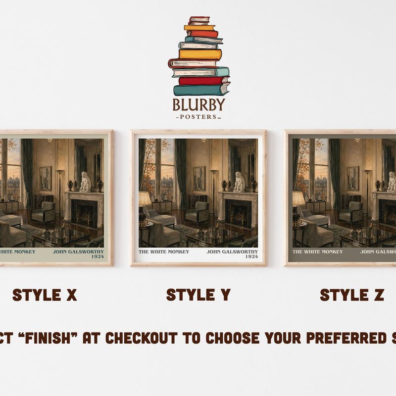 The White Monkey literary print in frame leaning in hallway – literary fiction wall art