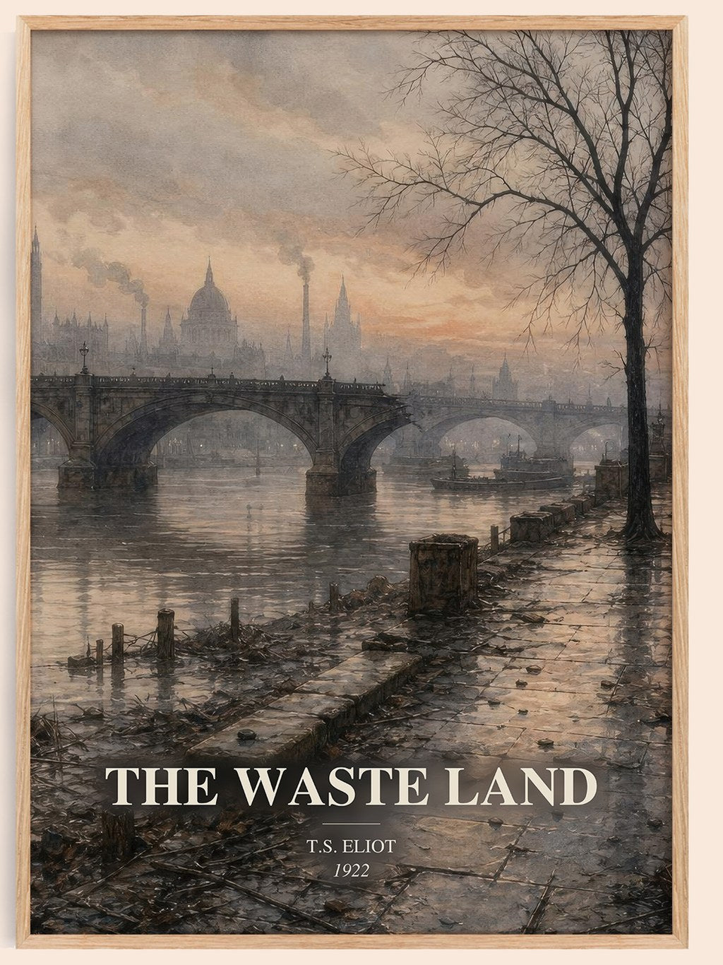 The Waste Land watercolour book poster by T.S. Eliot – framed literary art print