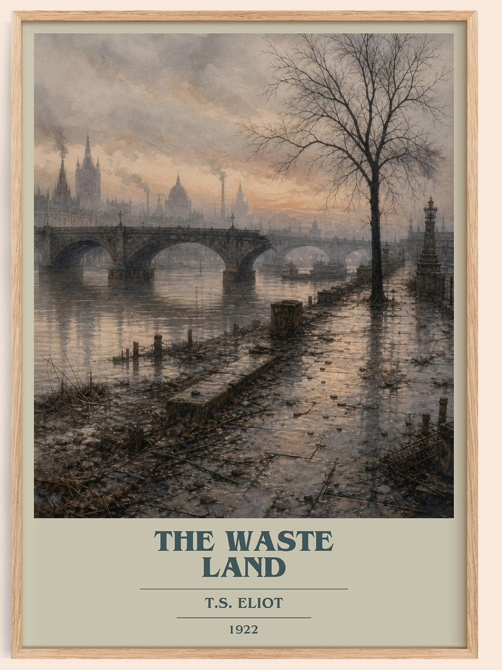 The Waste Land book cover book poster by T.S. Eliot – framed literary art print