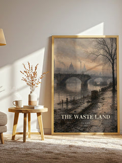 The Waste Land watercolour print in frame leaning in hallway – poetry wall art
